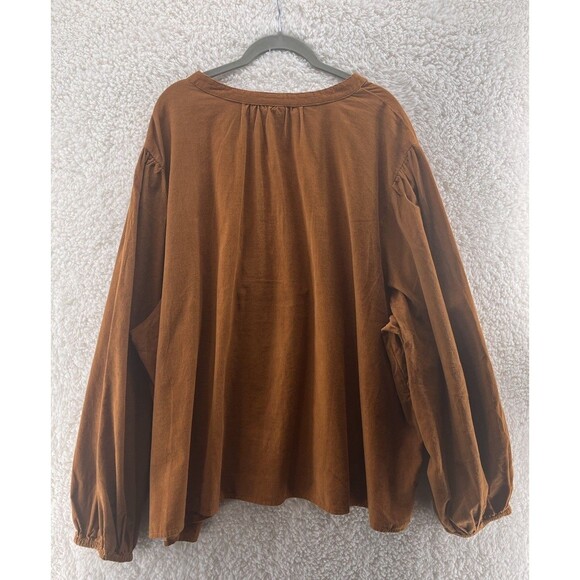 Women's 4X Blouse Corduroy Golden Brown V-Neck Long Sleeve Lightweight Comfort - Picture 8 of 8